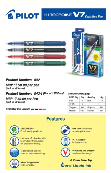 Luxor 842 V7 Cartridges Hi Tecpoint Gel Pen Green