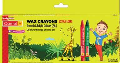 Camel Extra Long Wax Crayons 24shades+2glitterfree