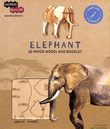 Incredi Builds Animal Collection : Elephant 3d Wood Modeland Booklet