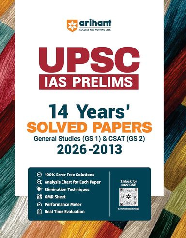 Upsc 14  Years Ias Prelims Solved  Papers 2026-2013 General Studies Gs1 & Csat Gs2 : Code J1094