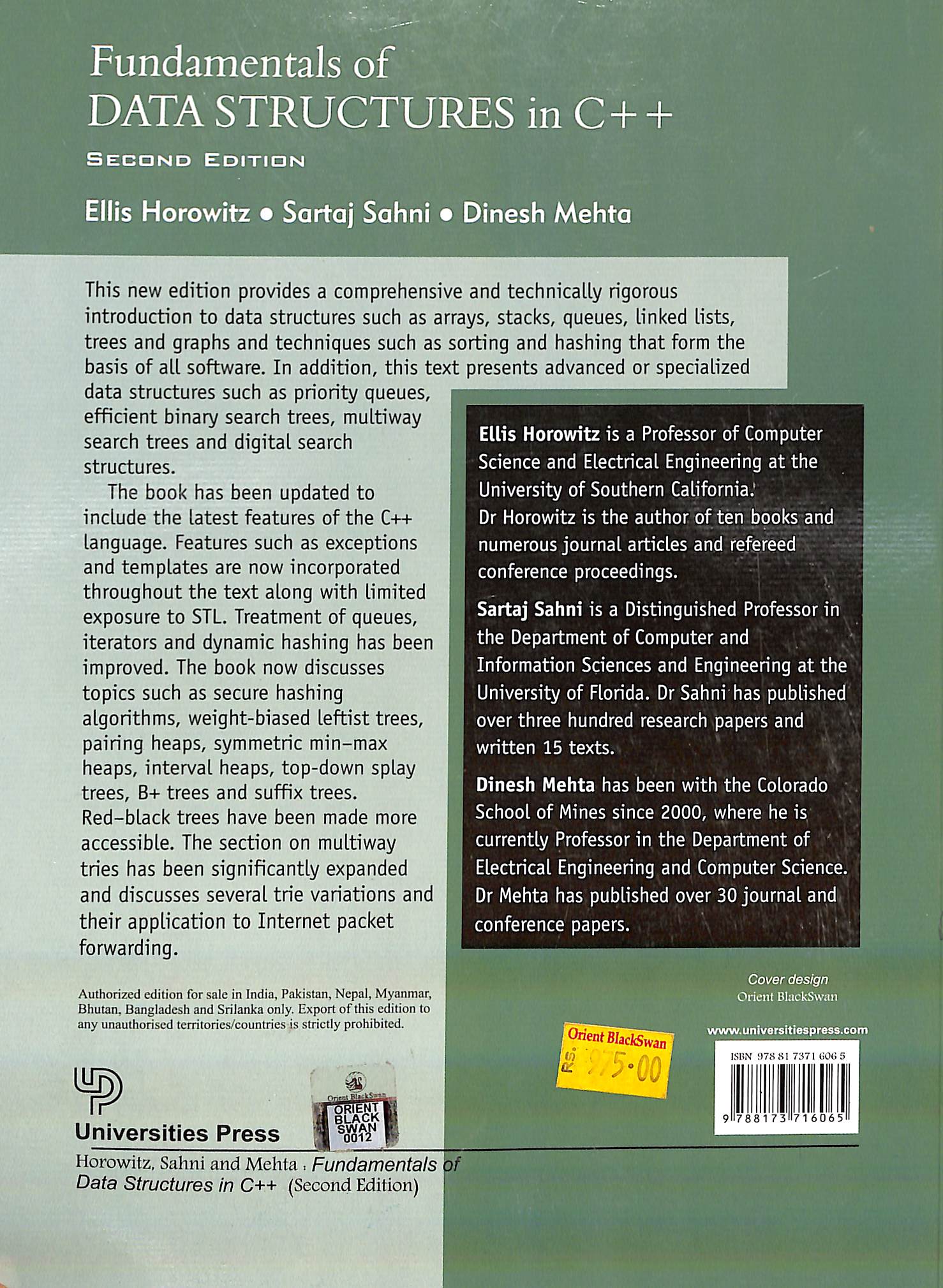Buy Fundamentals Of Data Structures In C++ book : Ellis Horowitz,Sartaj ...