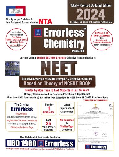 Errorless Chemistry For Neet Set Of 2 Vols : 2024