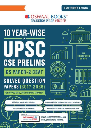 10 Year Wise Upsc Cse Prelims Gs Paper 2 Csat Solved Question Papers 2017-2026 For 2027 Exam
